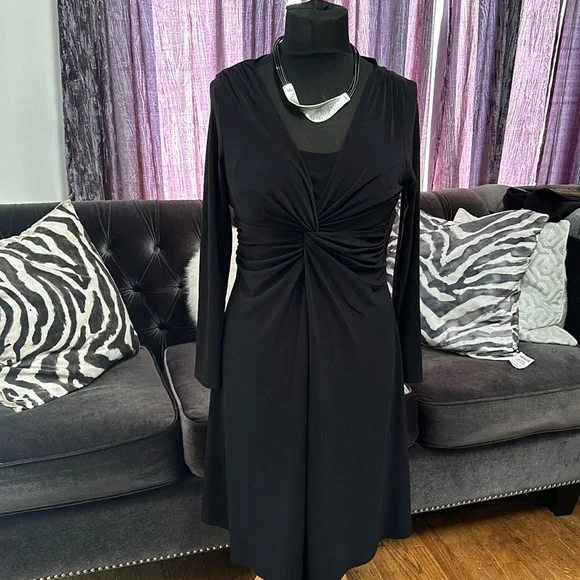 jones new york long sleeve dress Vintage Jones New York Dress Womens 6 Black Long Sleeve Beaded Lace  Whimsigoth